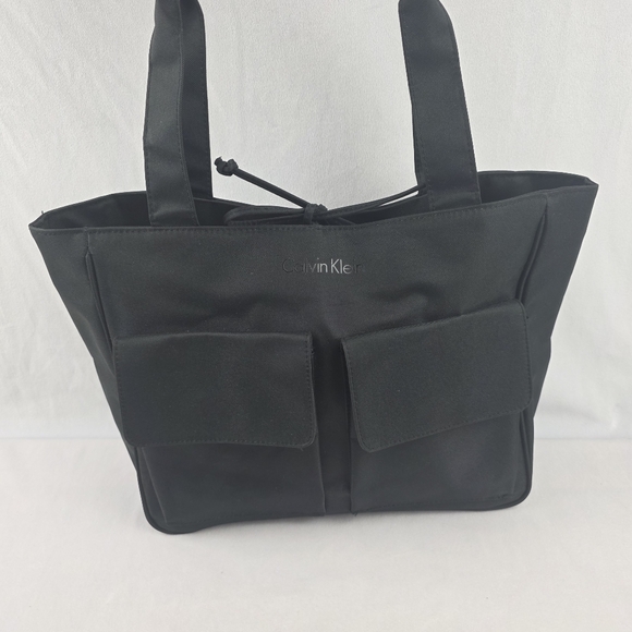 Calvin Klein Lightweight Black Dual Pocket Canvas Tote - Picture 2 of 11